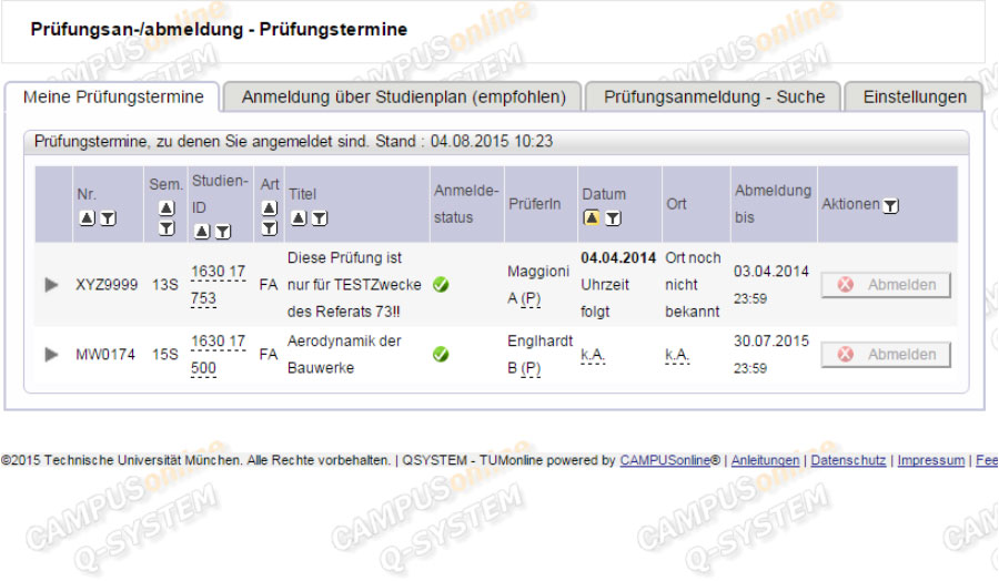 Neues Design, die deutsche Version: Prüfungsanmeldung im Campus Management System TUMonline. (Bild: ITSZ)