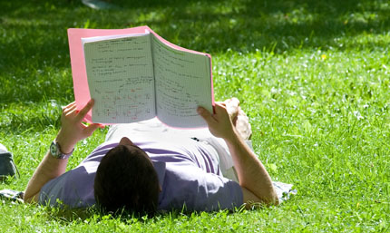 Reading student on green area