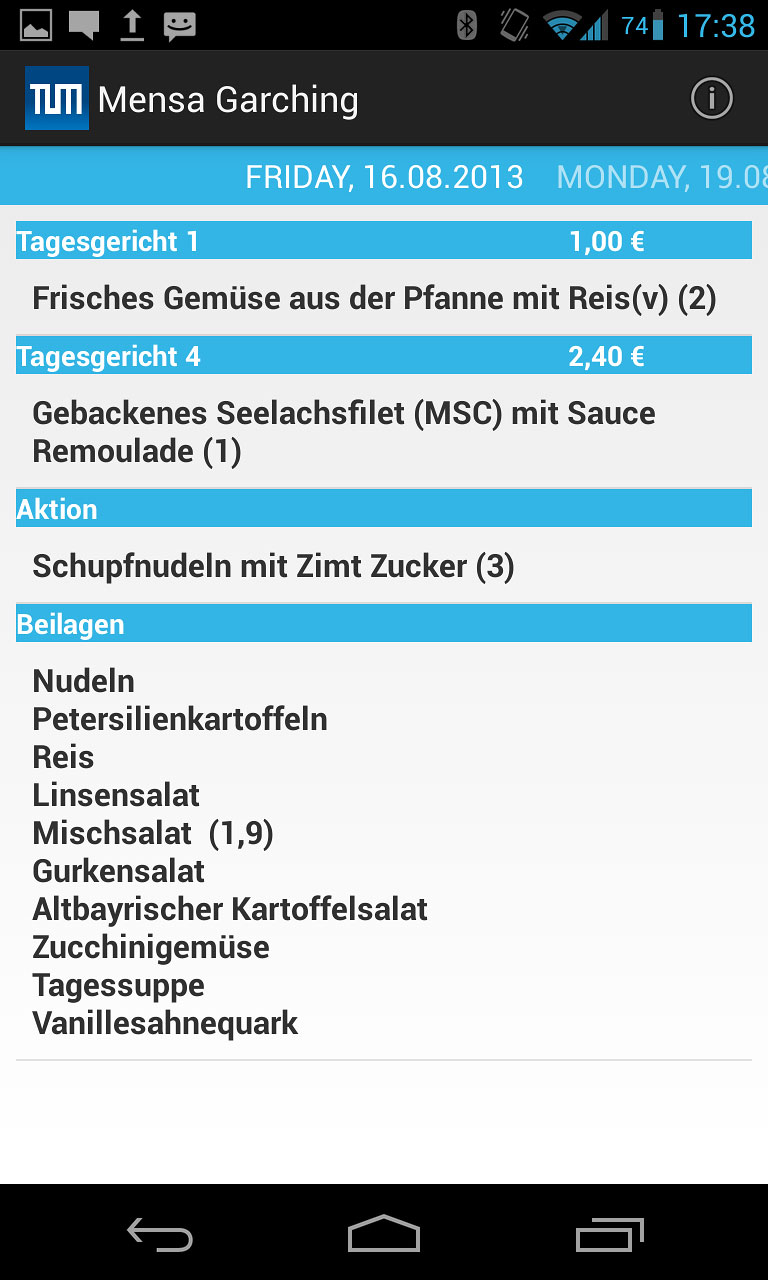 Canteen menu