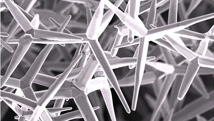 Picture of zinc oxide tetrapods taken by scanning electron microscope - Copyright 2012, Wiley