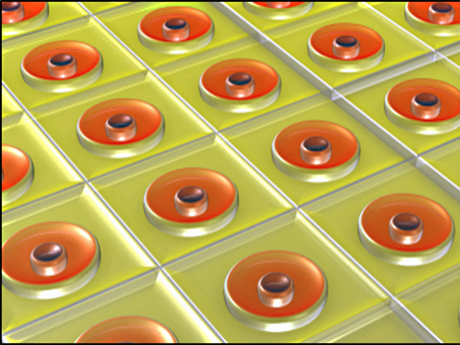 Internal structure of the active layer of the polymer solar cell: The orange areas represent the active domains, where light is absorbed and charge carriers are released. - Image: TUM