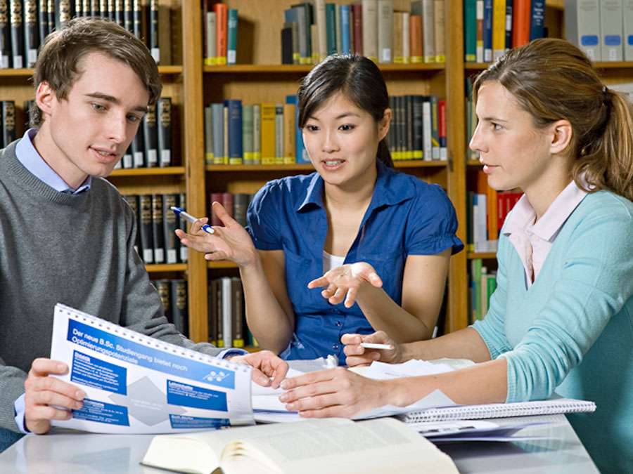 Students in a library