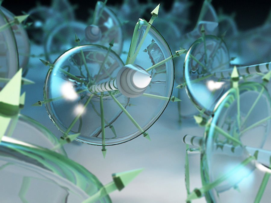 Magnetische Spin-Wellen in einem Festkörper - Illustration: Christoph Hohmann / NIM Magnetische Spin-Wellen in einem Festkörper - Illustration: Christoph Hohmann / NIM