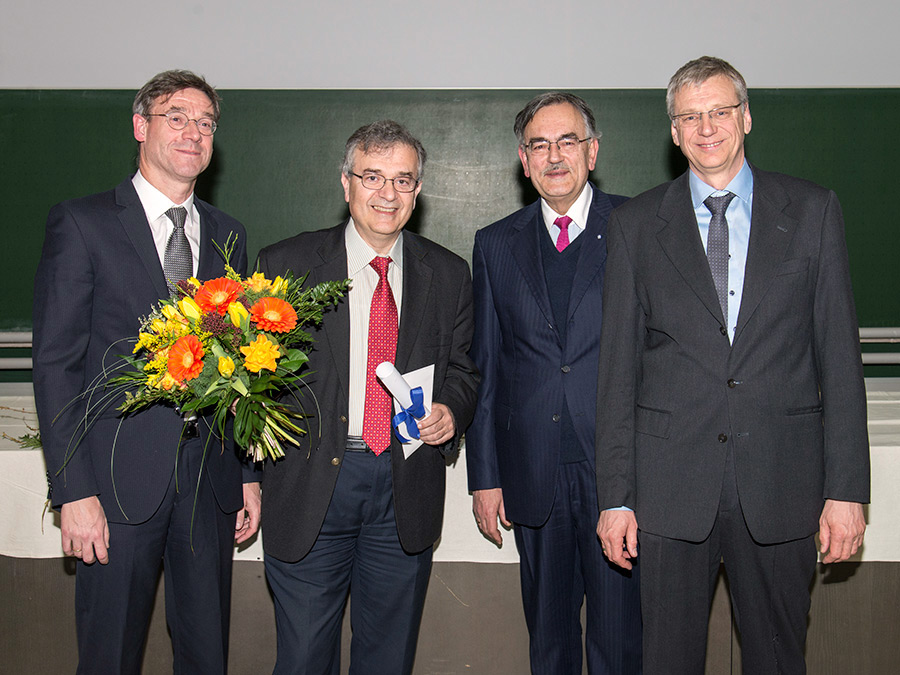 Prof. Kai-Olaf Hinrichsen, Prof. Mercouri Kanatzidis, Prof. W.A. Herrmann, Prof. Thomas Fässler – Bild: Andreas Battenberg / TUM