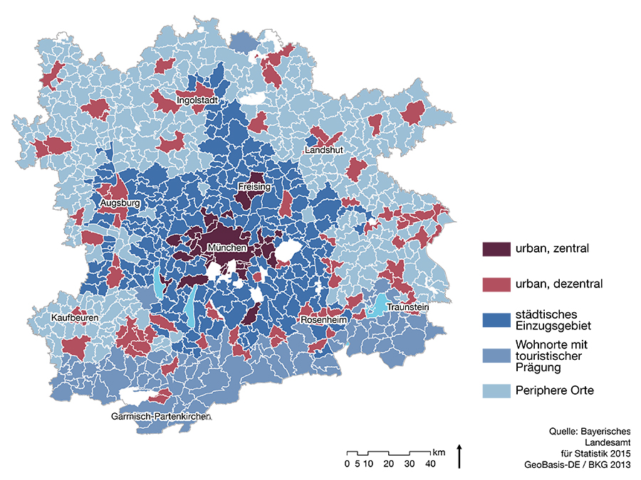 Räumliche-funktionale Strukturcluster der Metropolregion München. (Grafik: Thierstein, Wulfhorst et al. (2016) / TUM) Räumliche-funktionale Strukturcluster der Metropolregion München.