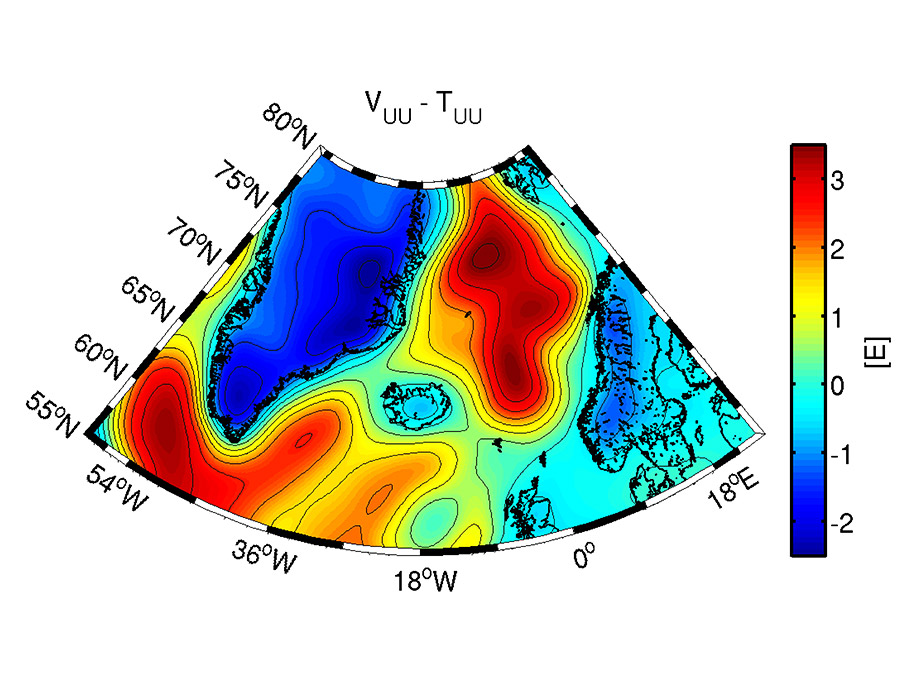 Gravity gradients for the North Atlantic region.