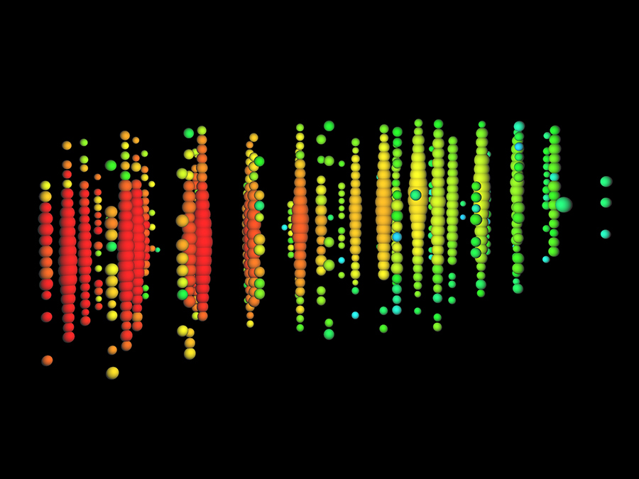 Neutrino-Event measured at the neutrino-observatory IceCube - Image: IceCube Consortium