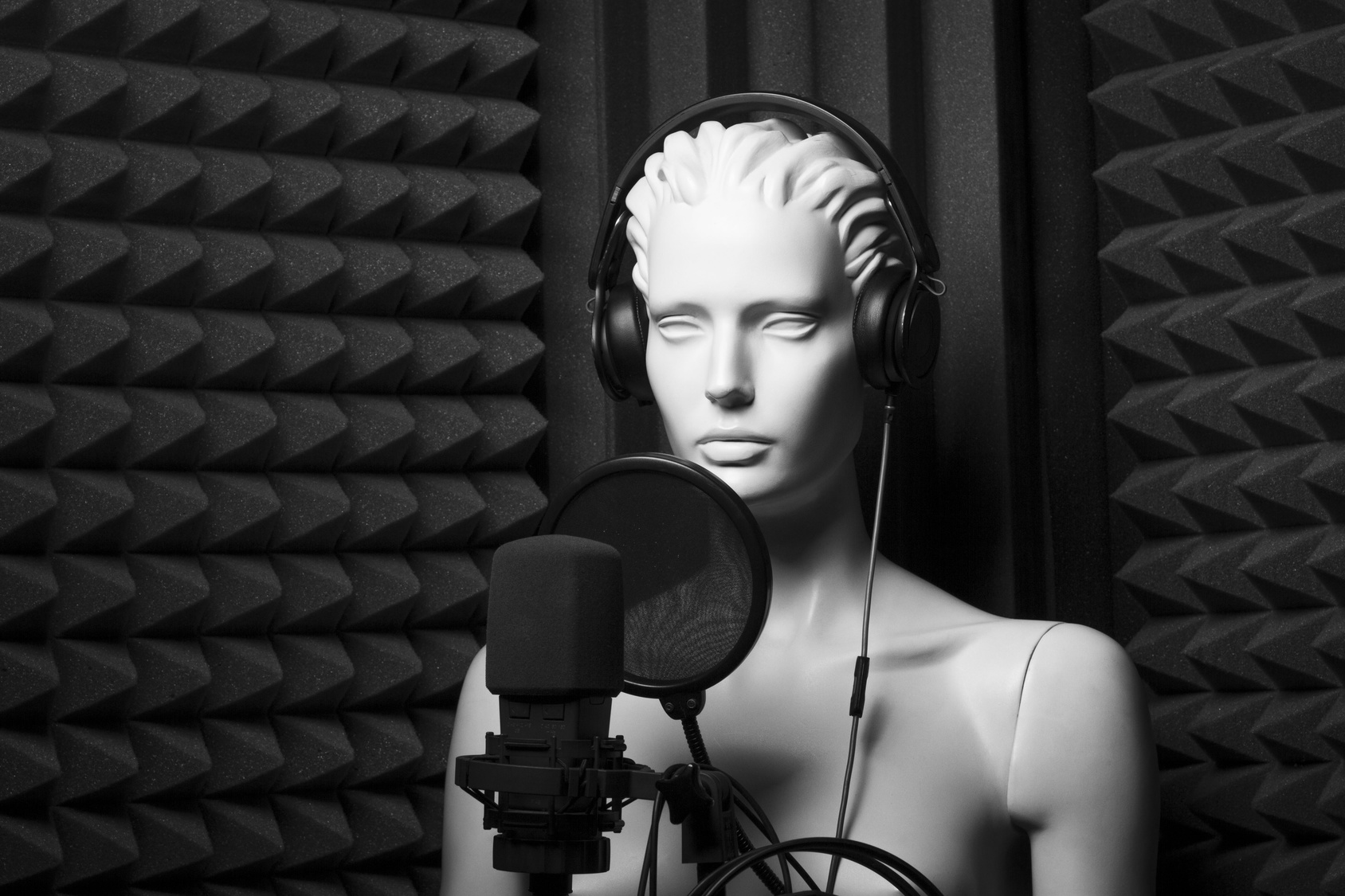 A showroom dummy in a recording studio.