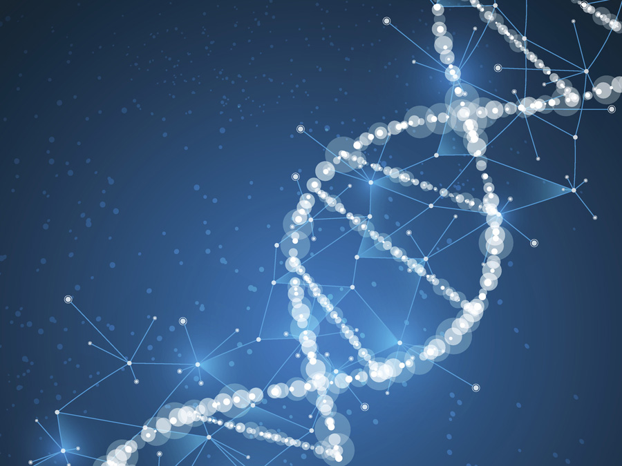 Illustration of a DNA helix and a network