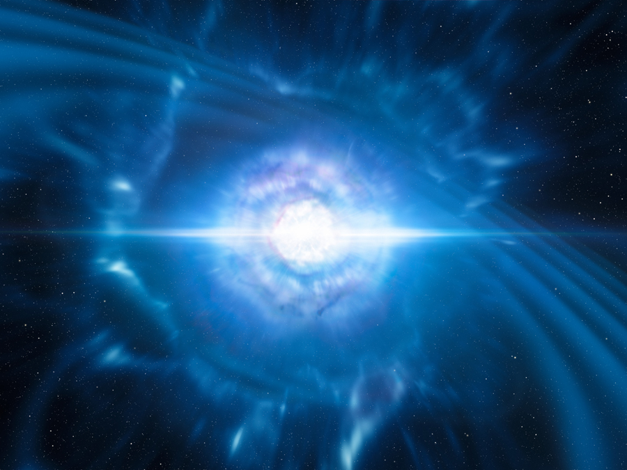 After a neutron star collision in the galaxy NGC4993, gamma-ray and optical counterparts of the gravitational wave signal could be detected on Earth. (image: ESO) Artistic rendering of the collision of the two neutron stars .