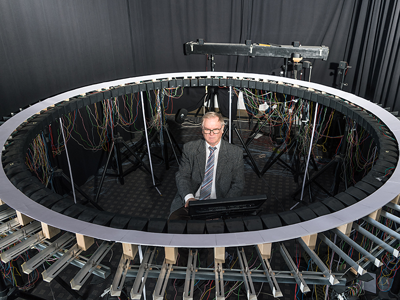 Prof. Hugo Fastl in his Soundstudio.