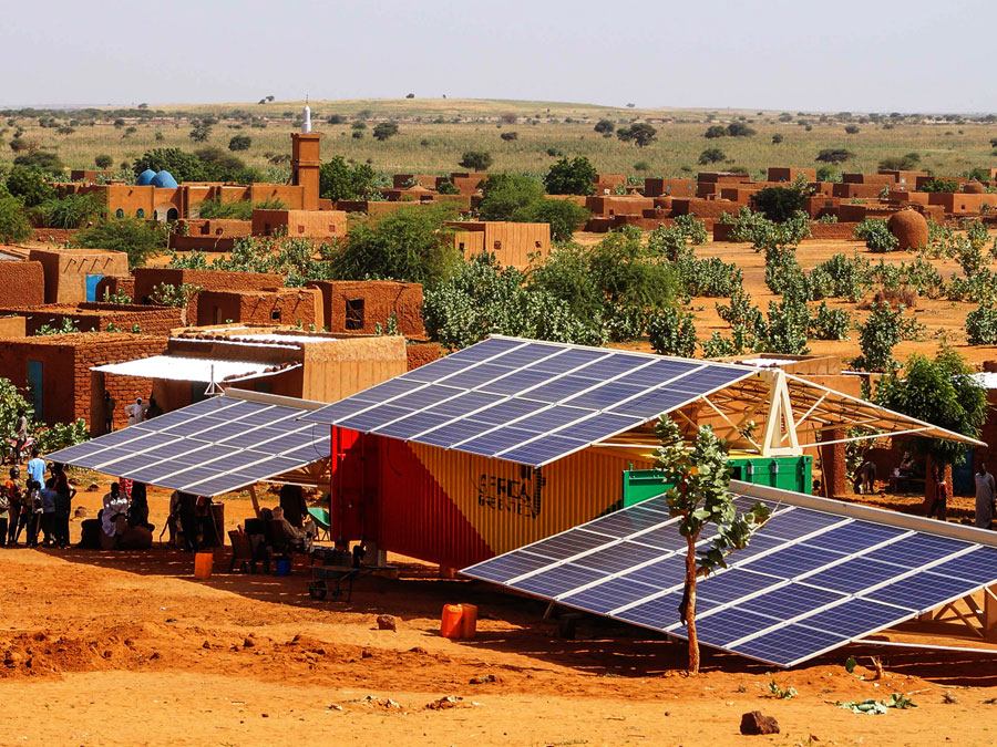 Solar panels in the desert.