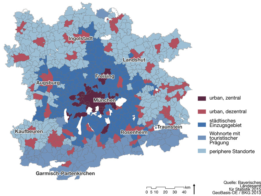 Räumliche funktionale Strukturcluster der Metropolregion München.