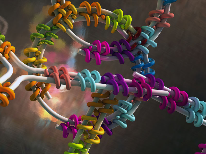Doppelsträngige DNA kann mithilfe von Proteinen in dreimdimensionale Formen gefaltet werden. (Bild: Ella Maru Studio & Dietz Lab / TUM)
