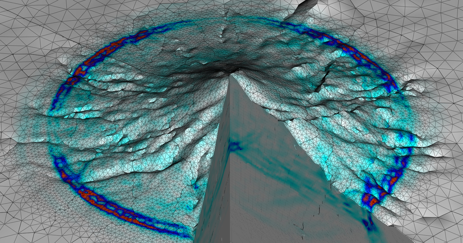 Visualisierung von Schwingungen im Inneren des Vulkans Merapi – Bild: Alex Breuer (TUM) / Christian Pelties (LMU)