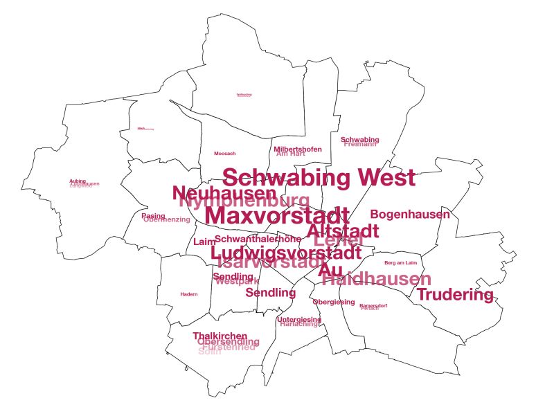 Münchner Stadtbezirke: Anteil der Wunschlagen (Grafik: A. Förster / TUM)