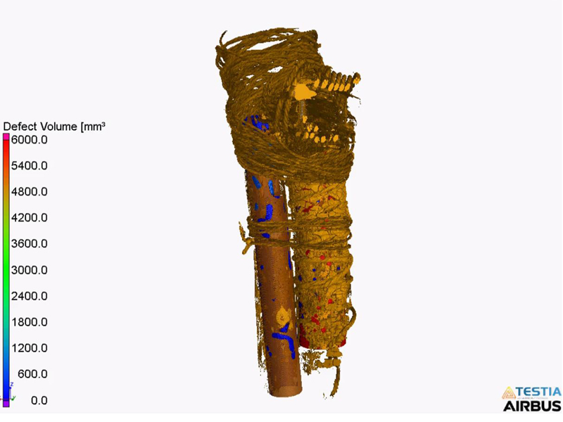 The “Normal Segelapparat” comprises a fabric-covered, wooden skeleton. The video shows the fabric and  rope. Later, the willow-wood sticks with the insect holes are shown. They are displayed in blue because of the low material density.