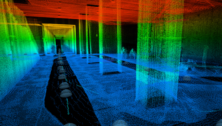 Für die Kartierung nutzt NAVVIS vertikale und horizontale Laseraufnahmen. Die Umgebung wird als dreidimensionale Punktwolke dargestellt. Bild: G.Schroth/TUM