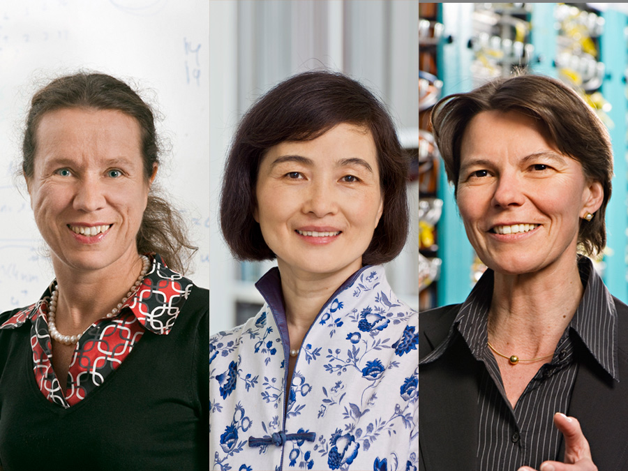 Das Bild zeigt von links nach rechts: Die TUM-Professorinnen Barbara Wohlmuth, Liqiu Meng und Claudia Eckert, die neu in die Bayerische Akademie der Wissenschaften gewählt wurden.