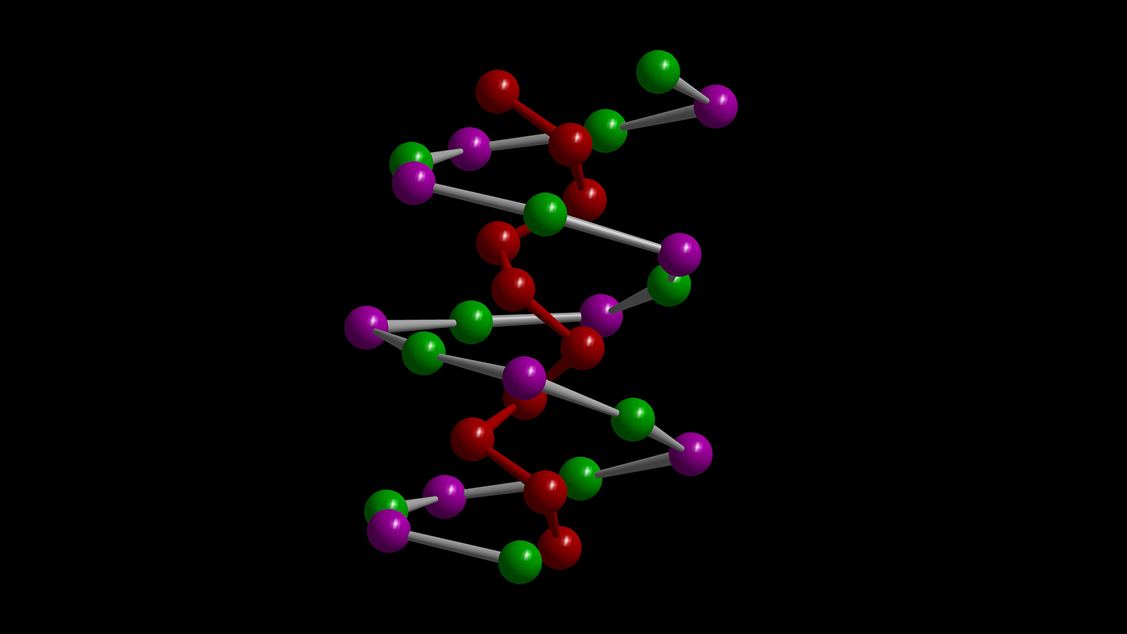 Eine Kette aus Zinn- und Iod-Atomen bildet die eine, die Phosphoratome die andere Kette der Doppelhelix von SnIP.