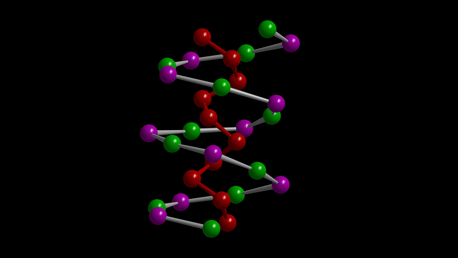 One chain of the double helix is formed by an alternating string consisting tin and iodine atoms, the other is formed by phosphor atoms.