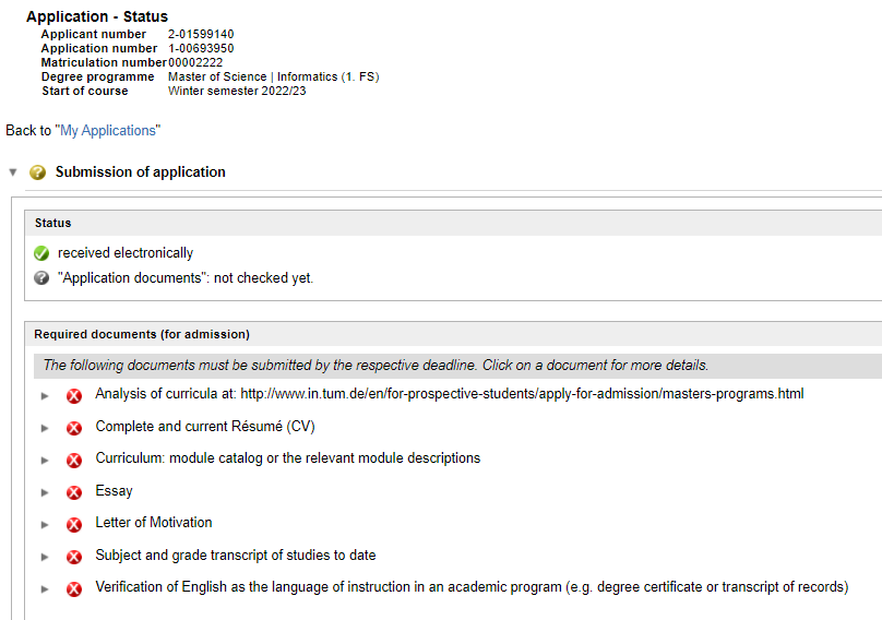 application - status