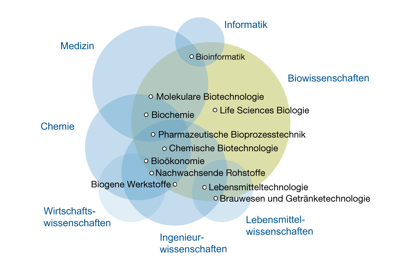 Venn-Diagramm mit einer Übersicht aller Bachelorstudiengänge mit Bezug zu Biowissenschaften
