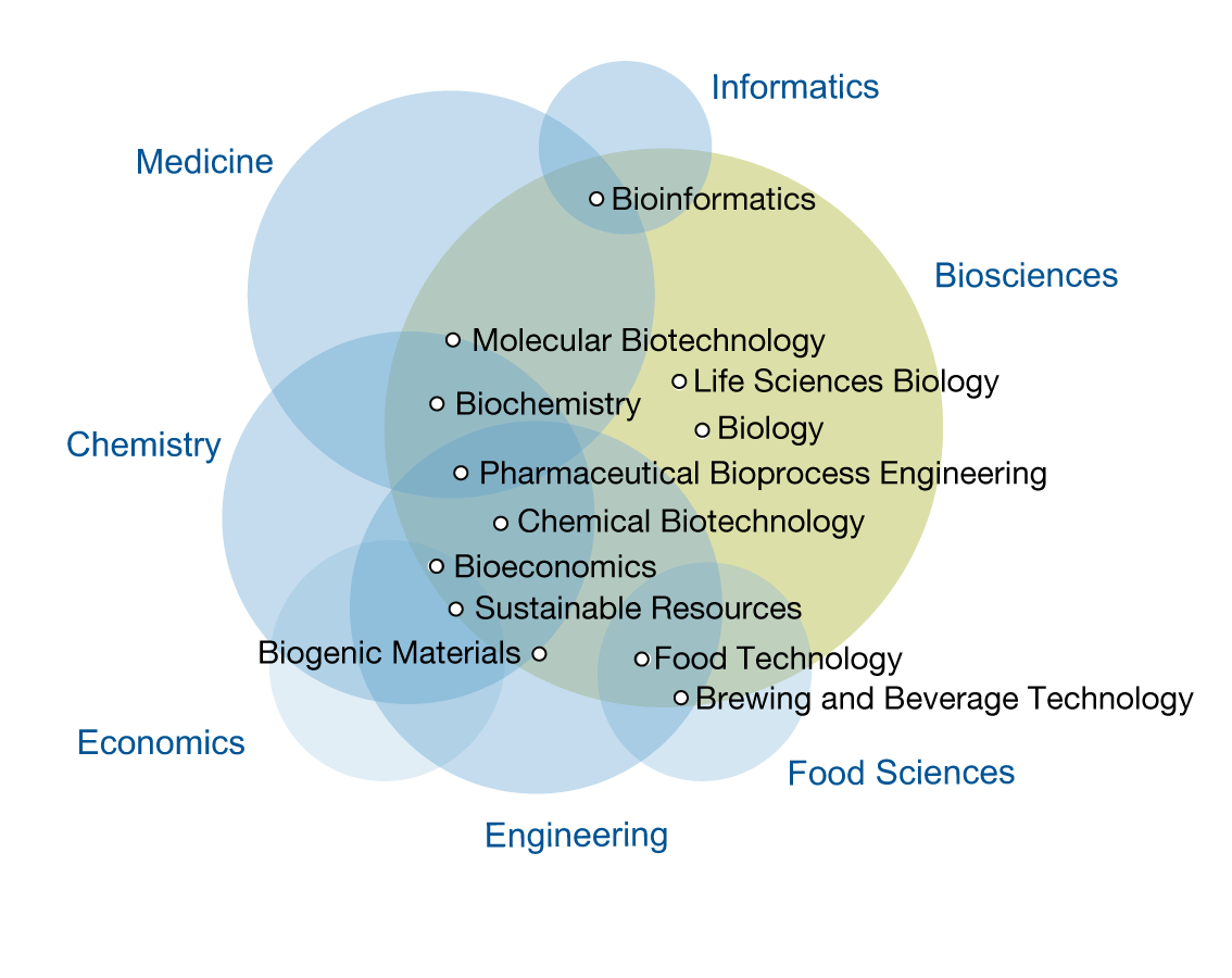 Bachelor Diagramm Overview showing the correlation of all bachelor's programs in biosciences at TUM