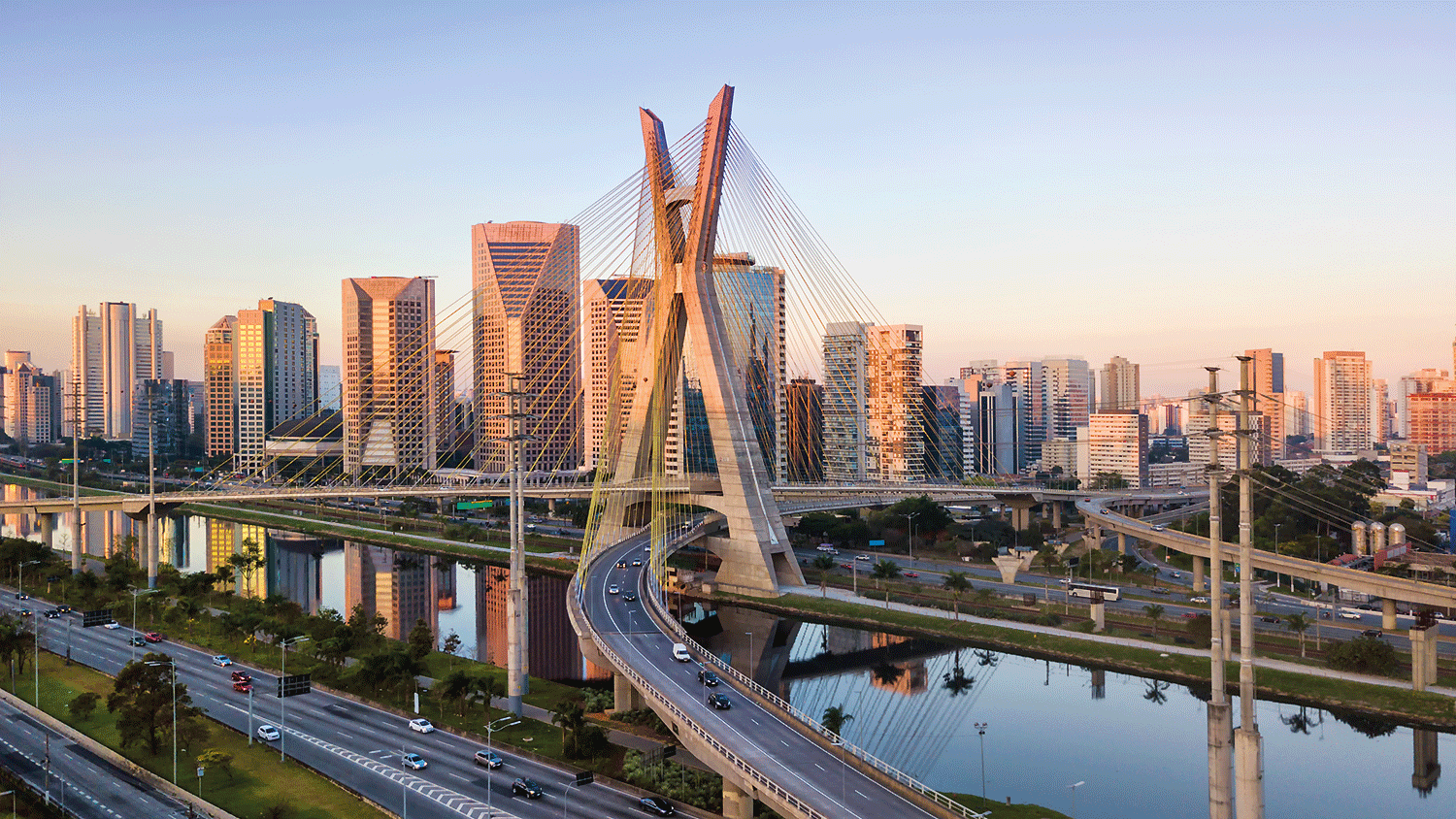 Aerial view of the famous cable-stayed bridge of São Paulo city.