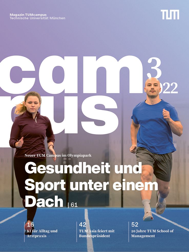 Titelseite TUMcampus 2/22: Gesundheit und Sport unter einem Dach