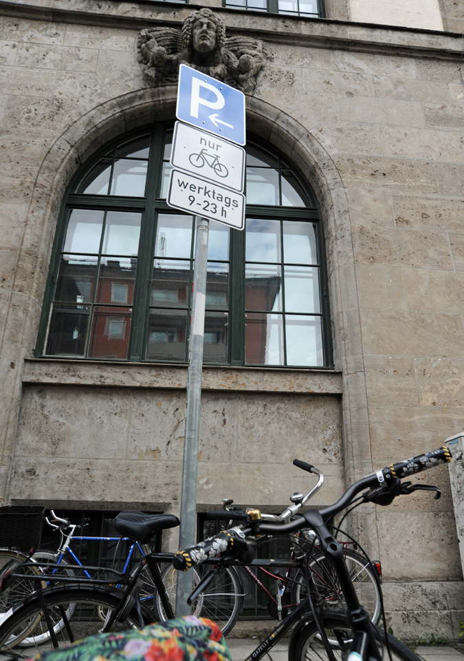 Bicycle parking space with street sign
