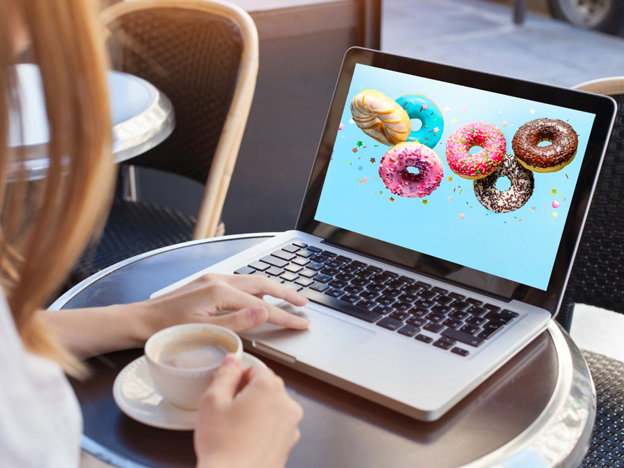 Donuts on laptop screen